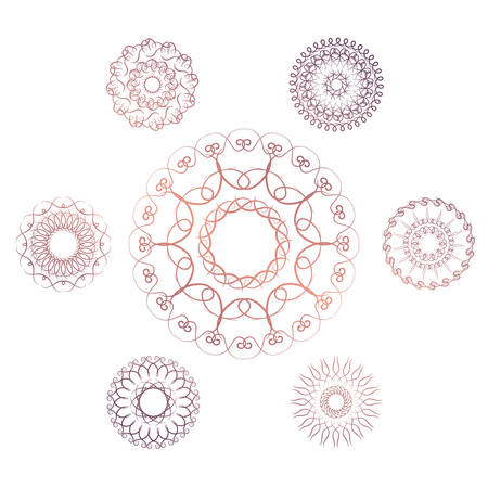 Set of seven geometric circular elements. Vector monogram on white background. Vector illustrationのイラスト素材