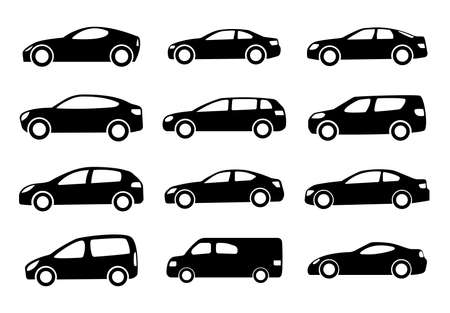 Two black car silhouettes on a white background. Vector illustration.のイラスト素材