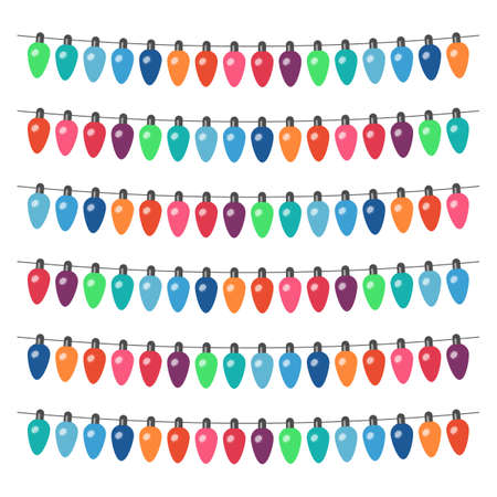 Garland with multi-colored light bulbs on a white background. Vector illustration.
のイラスト素材