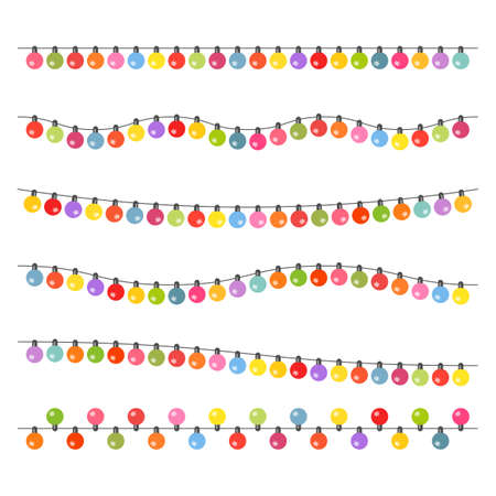 Garland with multi-colored light bulbs on a white background. Vector illustration.のイラスト素材