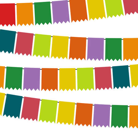 Colorful flags and bunting garlands for decoration. Decor elements with various patterns. Vector illustrationのイラスト素材