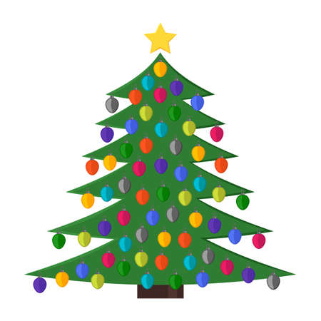 Christmas tree with Christmas balls and a star on the top. Vector illustration.のイラスト素材