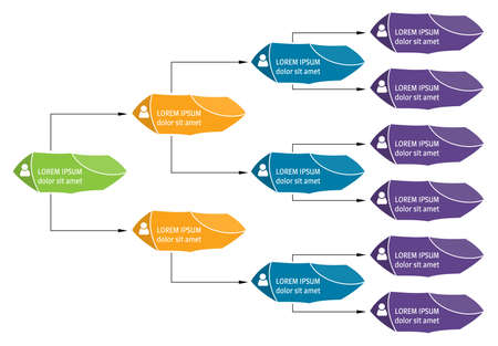 Colorful business structure concept, corporate organization chart scheme with people icons. Vector illustration.のイラスト素材