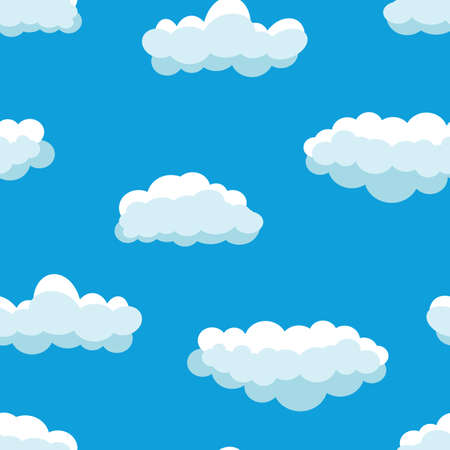 Seamless background with blue sky and white cartoon clouds. Vector illustration.のイラスト素材