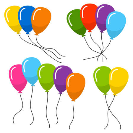 Bunches of several colour helium balloons. Vector illustration.のイラスト素材