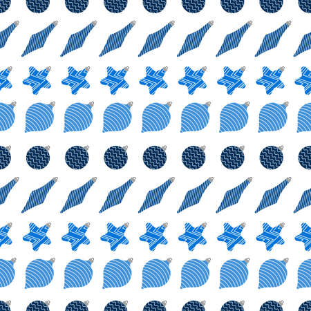 Seamless pattern with blue christmas balls on white background. Vector illustrationのイラスト素材