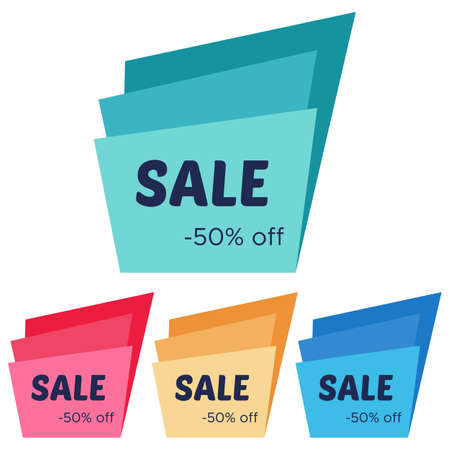 Set of four sale stickers with abstract colorful geometric forms. Vector illustration
のイラスト素材