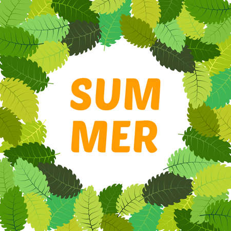Background with summer leaves with inscription summer in the center. Vector illustration.
のイラスト素材