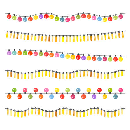 Garland with multi-colored light bulbs on a white background. Vector illustration.
のイラスト素材