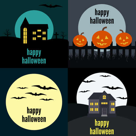 Set of four vector illustrations for Halloweenのイラスト素材