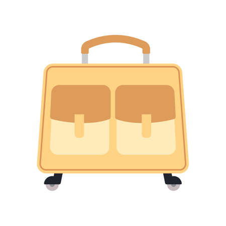 Yellow wheeled travel bag with luggage on white background. Suitcase for journey trip in flat style. Vector illustrationのイラスト素材