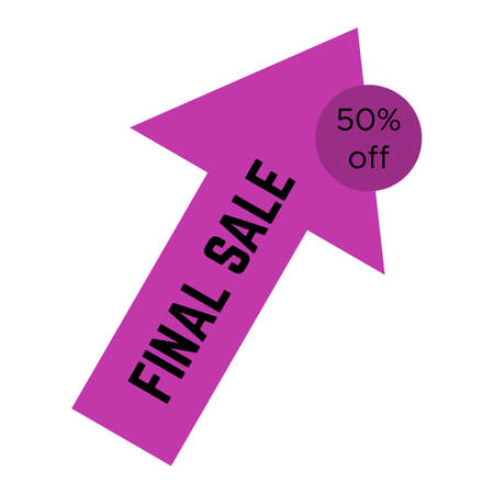 Purple final sale sticker in the form of an arrow with text. Sale label template. Vector illustrationのイラスト素材