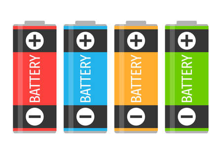 A set of four colorful batteries. Vector illustrationのイラスト素材