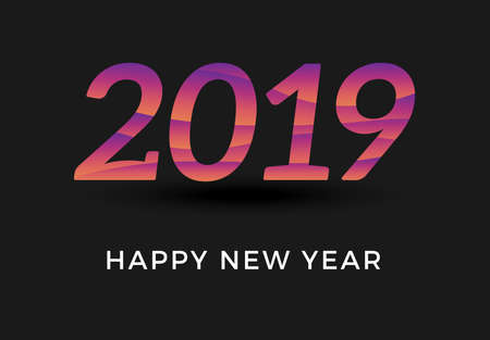 Inscription 2019 and Happy New Year isolated on black background. Vector illustration