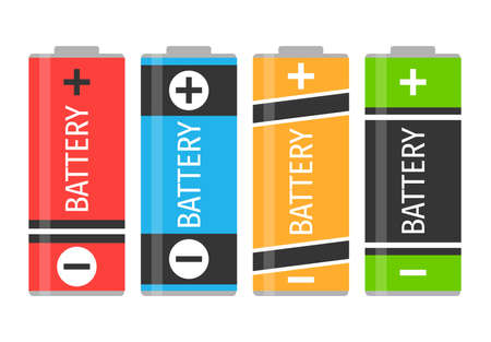 A set of four colorful batteries. Vector illustrationのイラスト素材