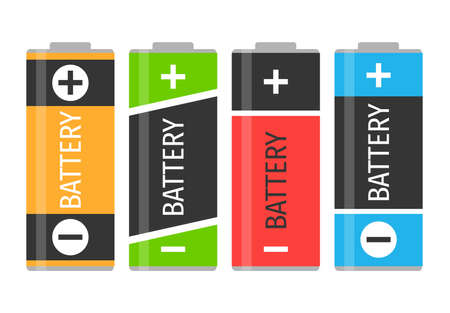 A set of four colorful batteries. Vector illustrationのイラスト素材
