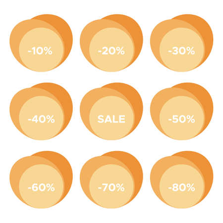 Set of nine sale stickers with different discount values. Sale label template. Vector illustrationのイラスト素材