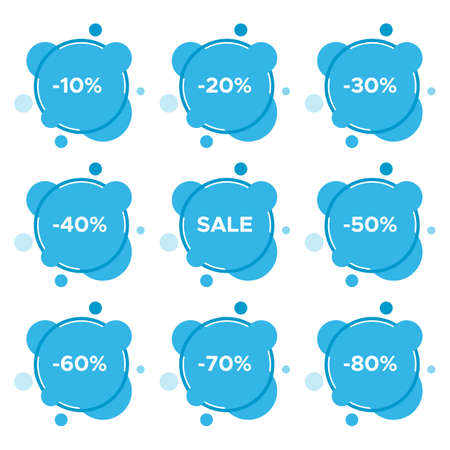 Set of nine sale stickers with different discount values. Sale label template. Vector illustrationのイラスト素材