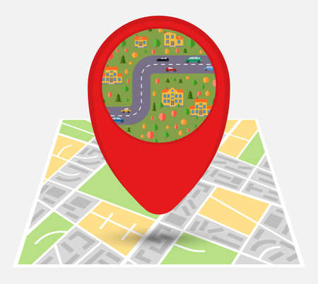 Map of an imaginary city with point on the map with the road in the park. Vector illustration.のイラスト素材