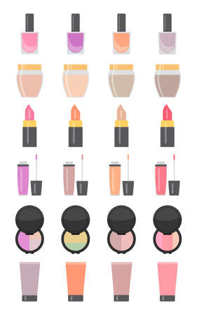 Set of twenty four makeup items in flat style. Vector illustration.のイラスト素材