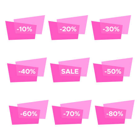 Set of nine sale stickers with different discount values. Sale label template. Vector illustrationのイラスト素材