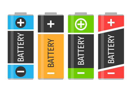 A set of four colorful batteries. Vector illustrationのイラスト素材
