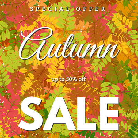 Background with autumn leaves and an inscription Autumn sale. Vector illustrationのイラスト素材