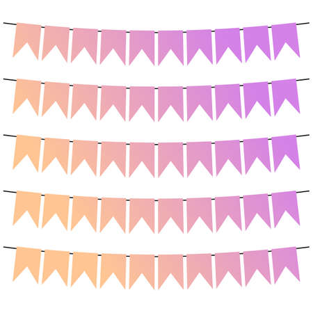 Colorful flags and bunting garlands for decoration. Decor elements with various patterns. Vector illustrationのイラスト素材
