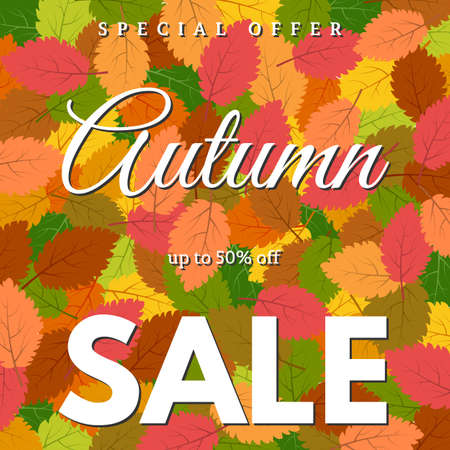 Background with autumn leaves and an inscription Autumn sale. Vector illustrationのイラスト素材