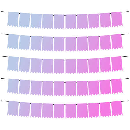 Colorful flags and bunting garlands for decoration. Decor elements with various patterns. Vector illustrationのイラスト素材