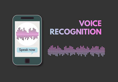 Voice recognition. Mobile phone with program of voice recognition on the screen. Vector illustration.のイラスト素材