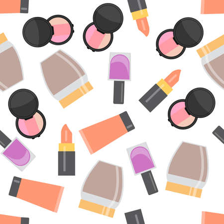 Seamless pattern with makeup items in flat style. Vector illustration.のイラスト素材