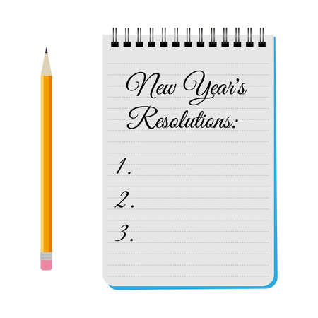 Notepad with title New Year's Resolutions on white background. Vector illustration.のイラスト素材