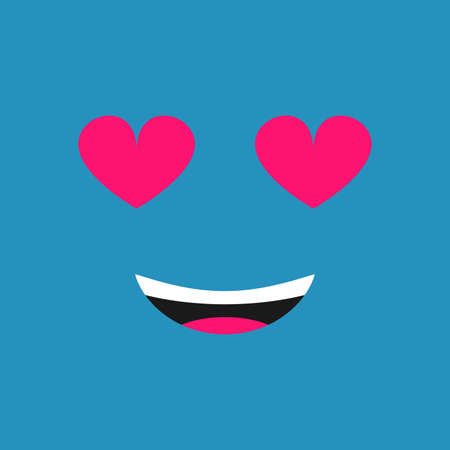 Smiling love face with heart shaped eyes on color background. Vector illustrationのイラスト素材