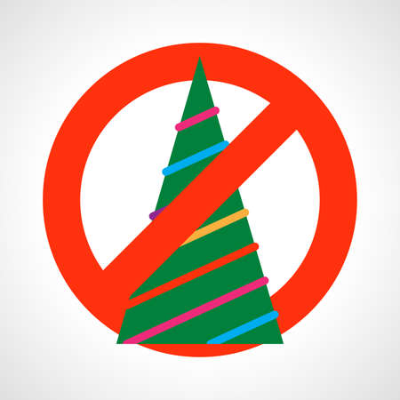 No Christmas tree. Red prohibition sign with Christmas tree. Vector illustrationのイラスト素材