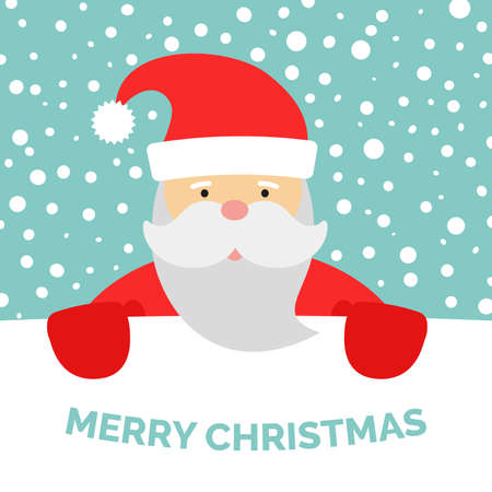 Greeting card with Santa Claus and falling snow. Merry Christmas background. Vector illustrationのイラスト素材