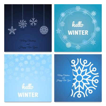Set of four Winter and Christmas backgrounds with snowflake . Vector illustration.のイラスト素材