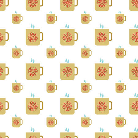 Seamless Pattern with Cup with hot drink and snowflake symbol. Vector illustrationのイラスト素材