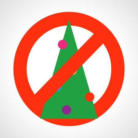 No Christmas tree. Red prohibition sign with Christmas tree. Vector illustrationのイラスト素材