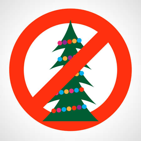 No Christmas tree. Red prohibition sign with Christmas tree. Vector illustrationのイラスト素材