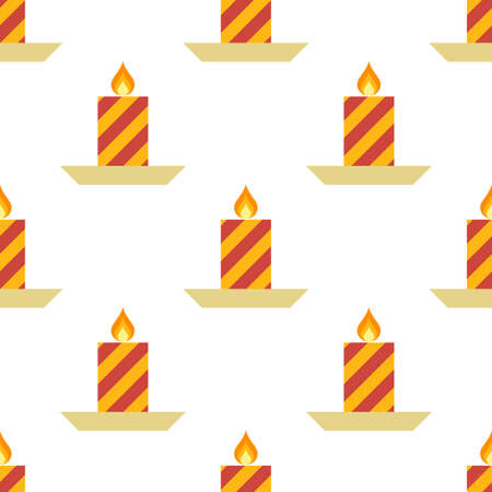 Seamless Pattern with Christmas candle with fire on a saucer. Vector illustrationのイラスト素材