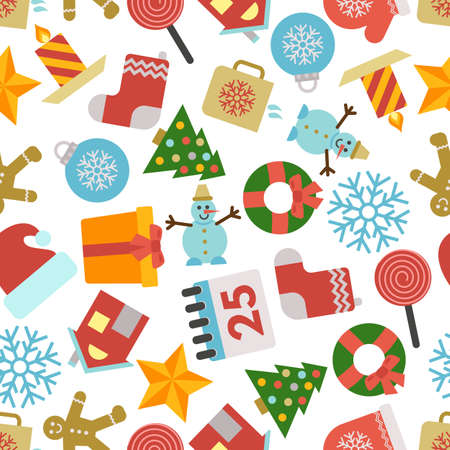 Christmas Seamless Pattern with icons in flat style. Vector illustrationのイラスト素材