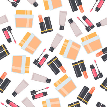 Seamless pattern with makeup items in flat style. Vector illustration.のイラスト素材