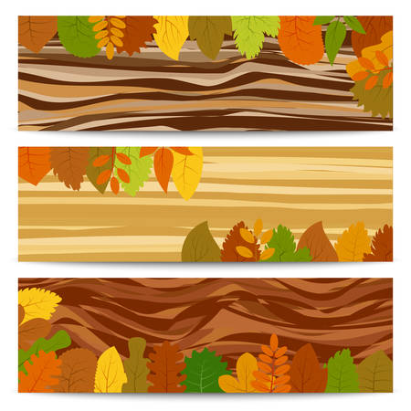 Autumn sale banners. Three autumn sale banners with yellow leaves. Vector illustration.のイラスト素材