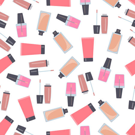 Seamless pattern with makeup items in flat style. Vector illustration.のイラスト素材