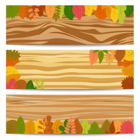 Autumn sale banners. Three autumn sale banners with yellow leaves. Vector illustration.のイラスト素材
