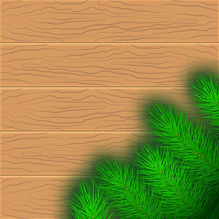 Spruce branches on a wooden table. Christmas and New Year background. Vector illustrationのイラスト素材