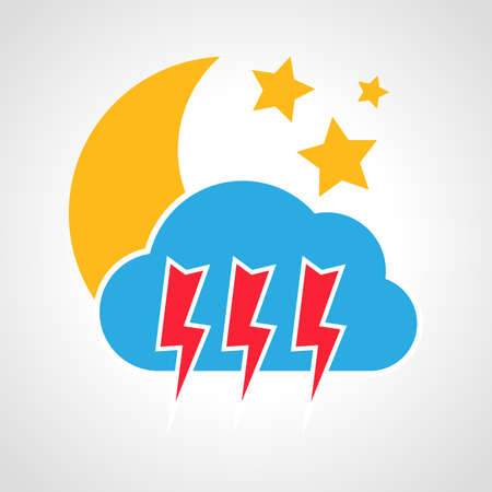 Night thunderstorm weather Icon. Multicolored weather icon on white background. Vector illustration.のイラスト素材