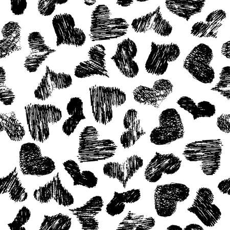 Seamless pattern with black hand drawn hearts. Vector illustrationのイラスト素材