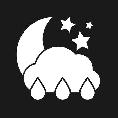 Night rain Icon. White weather icon on dark background. Vector illustration.のイラスト素材